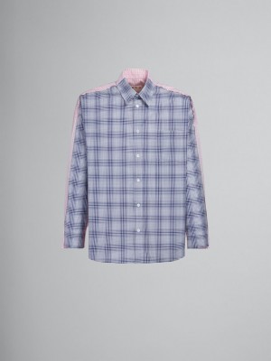 Marni Bio Poplin Shirt With Contrasting Checks μπλε | GRJBT99943