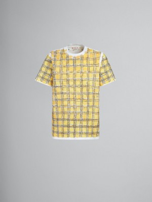 Marni Bio βαμβακερα T-shirt With Irregular Checked Print κίτρινα | SGRVO52000