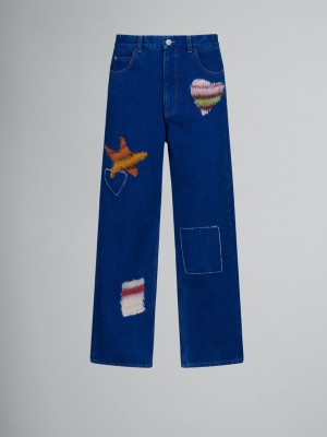 Marni Coated Denim Jeans With Mohair Patches μπλε | GRNZX83580