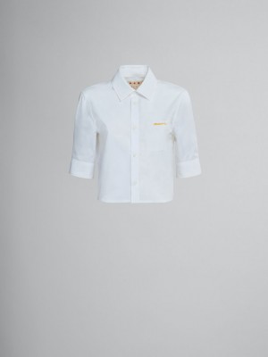 Marni Cropped Poplin Shirt With Embroidered Logo ασπρα | GREAH12935