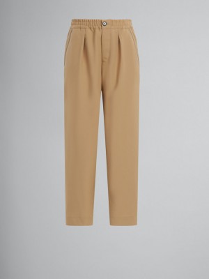 Marni Cropped Trousers In Beige Tropical Μαλλί Μπεζ | GRXBR36232