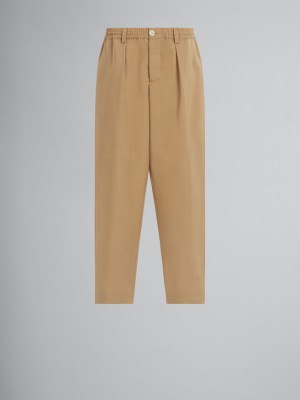 Marni Cropped Trousers In Tropical Μαλλί Μπεζ | GRDYB74835