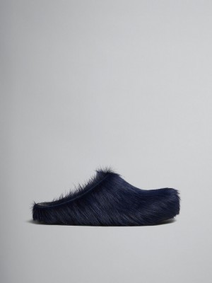 Marni Long-hair Calfskin Fussbett Sabot μπλε | GRZDE56083