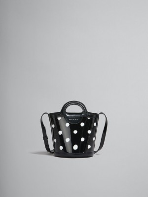 Marni Polka-dot λουστρινι δερματινα Tropicalia Mini Bucket Bag μαυρα ασπρα | XGRGW60691