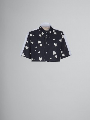 Marni Poplin Shirt With Bunch Of Hearts Print μαυρα | EGRHC21393