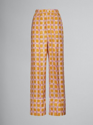 Marni Silk Twill Pyjama Pants With Check Fields Print κίτρινα | MGRHR47012