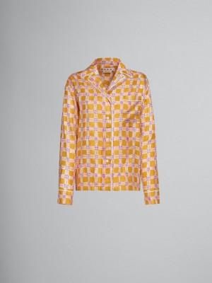 Marni Silk Twill Pyjama Shirt With Check Fields Print κίτρινα | QGRWA25421