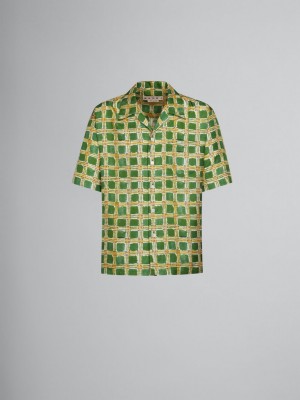 Marni Silk Twill Shirt With Check Fields Print πρασινο | PGRQX99996