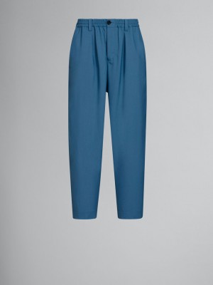 Marni Tropical Μαλλί Drawstring Trousers With Pleats μπλε | GRXBR13762