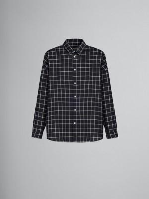 Marni Μαλλί Long-sleeved Shirt With Checked Pattern μαυρα | AGRDF75895