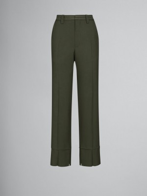 Marni Μαλλί Trousers With Pressed Pleats πρασινο | UGRND94744