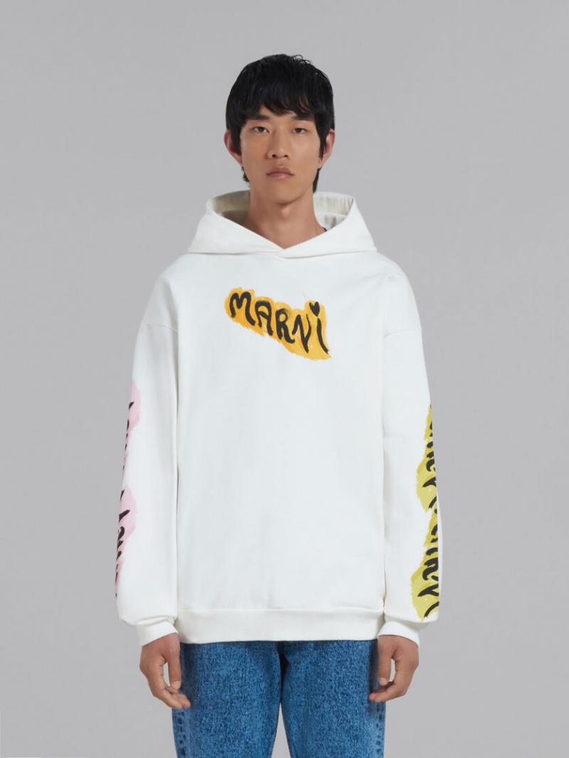 Marni Bio βαμβακερα Hoodie With Graffiti Prints ασπρα | YGRGT97384