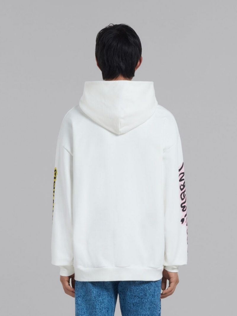 Marni Bio βαμβακερα Hoodie With Graffiti Prints ασπρα | YGRGT97384