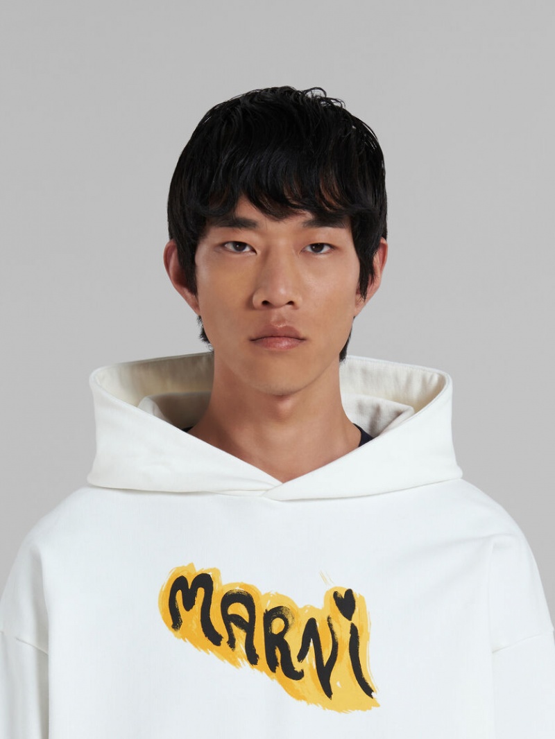 Marni Bio βαμβακερα Hoodie With Graffiti Prints ασπρα | YGRGT97384