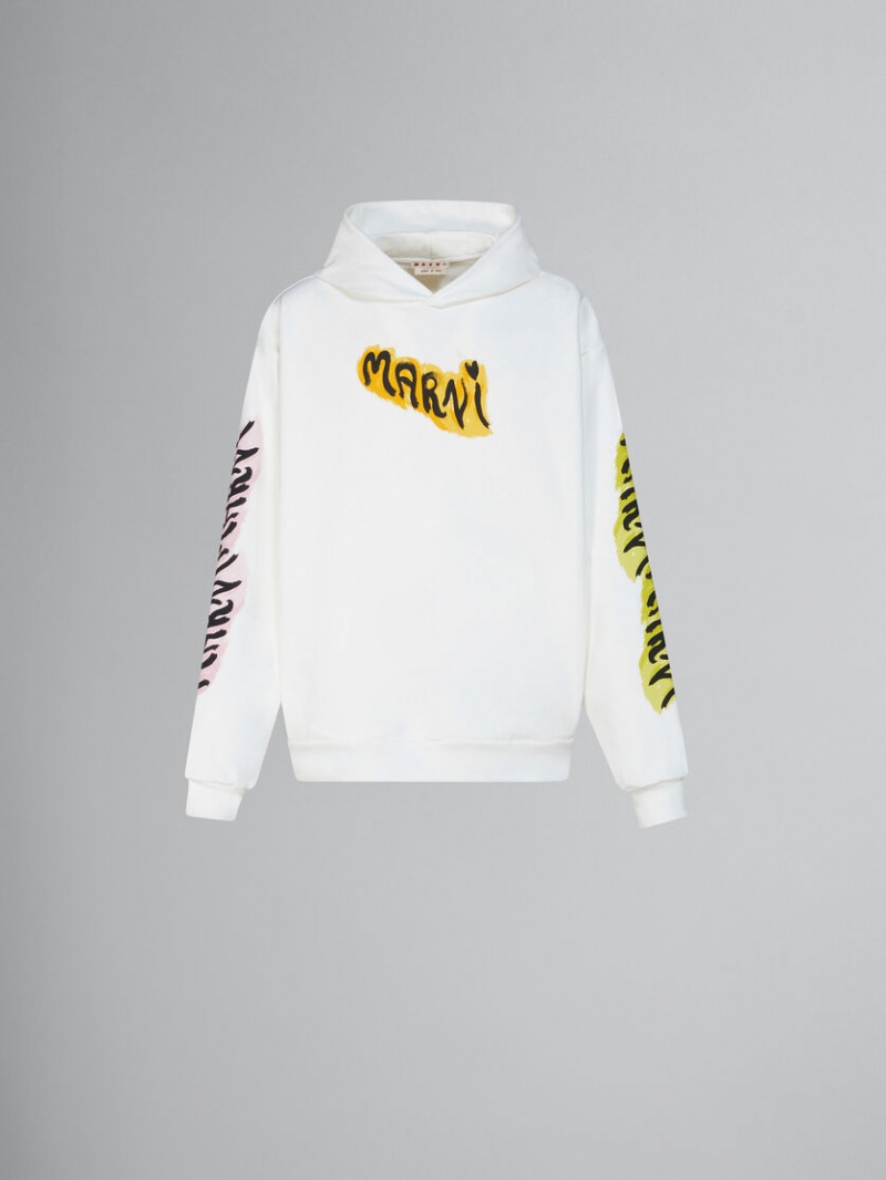 Marni Bio βαμβακερα Hoodie With Graffiti Prints ασπρα | YGRGT97384