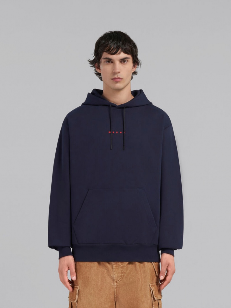 Marni Bio βαμβακερα Hoodie With Marni Print μπλε | EGRHC18961