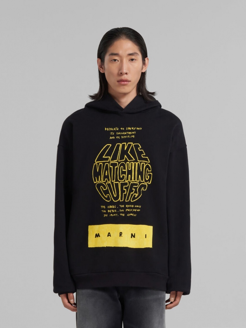 Marni Bio βαμβακερα Hoodie With Maxi Slogan Print μαυρα | YGRGT27916