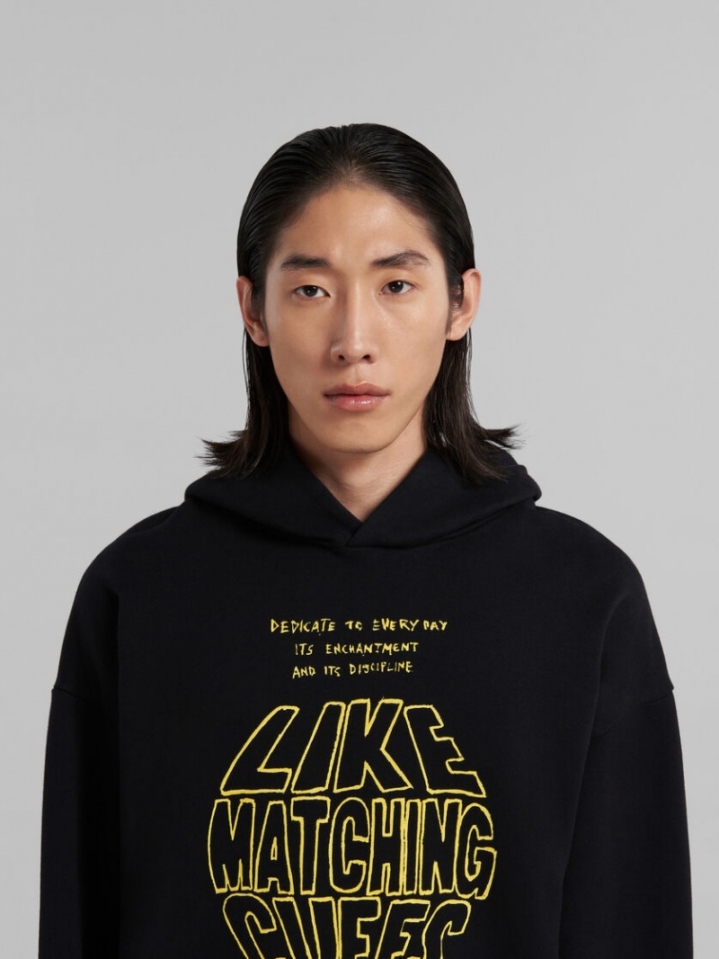 Marni Bio βαμβακερα Hoodie With Maxi Slogan Print μαυρα | YGRGT27916