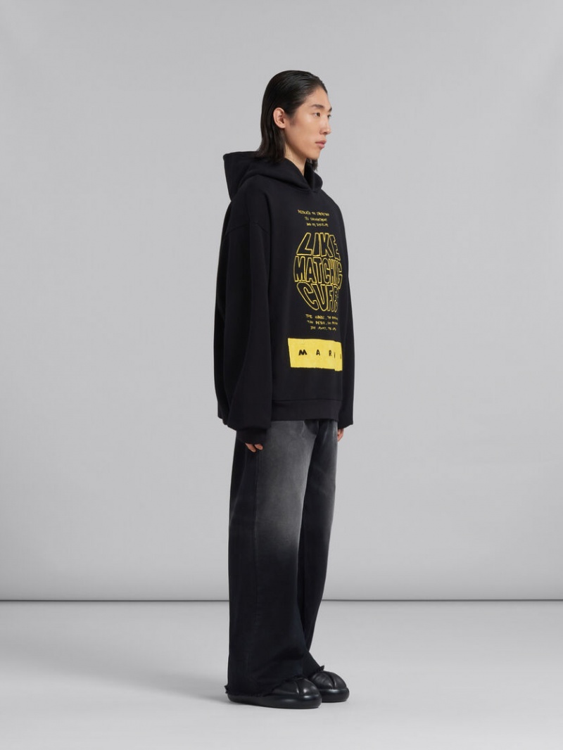 Marni Bio βαμβακερα Hoodie With Maxi Slogan Print μαυρα | YGRGT27916