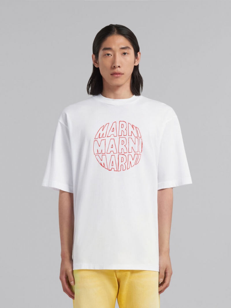 Marni Bio βαμβακερα T-shirt With Circular Logo ασπρα | GRICD69141