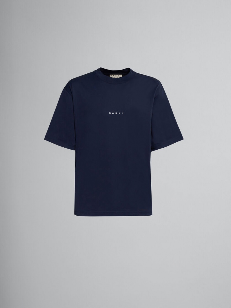 Marni Bio βαμβακερα T-shirt With Logo σκούρο μπλε | AGRDF55260