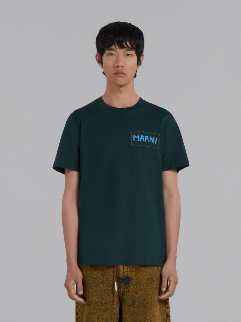 Marni Bio βαμβακερα T-shirt With Marni Patch πρασινο | GRZPD21818