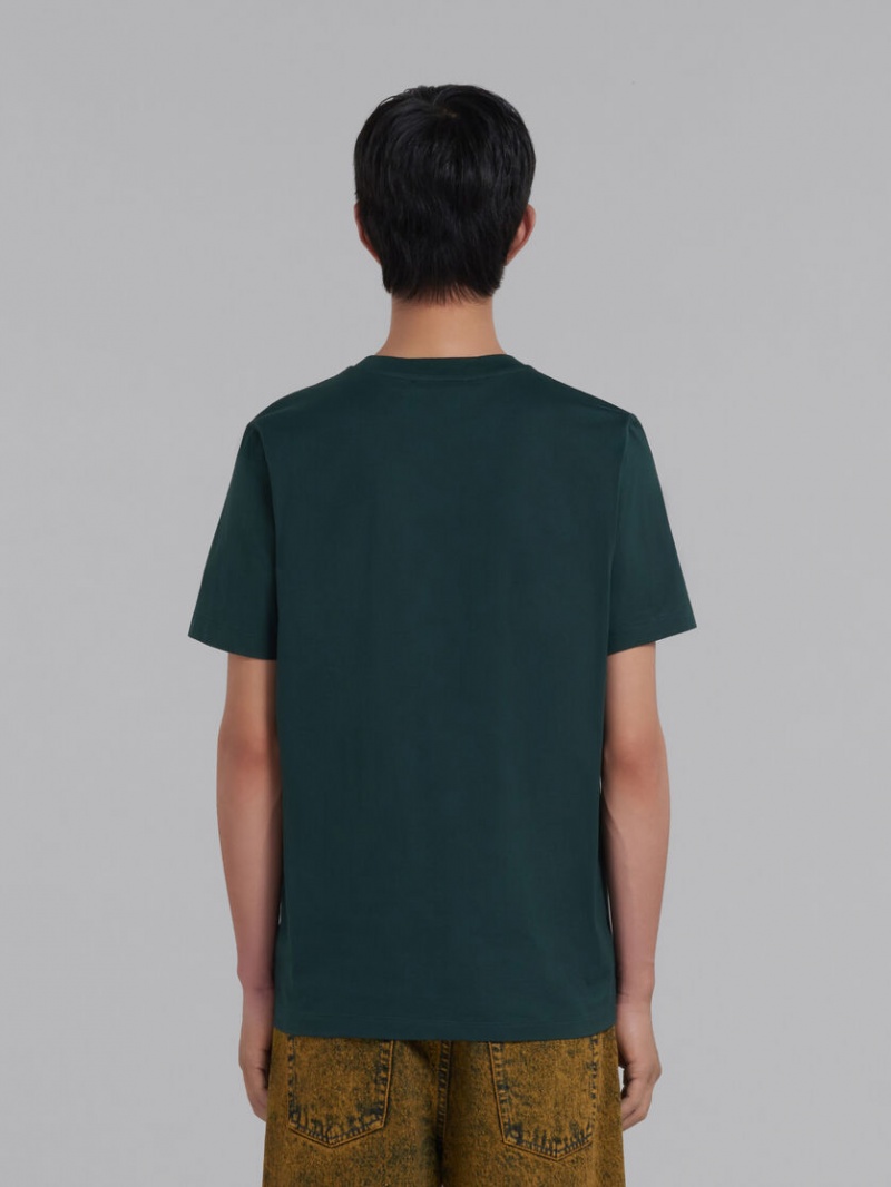 Marni Bio βαμβακερα T-shirt With Marni Patch πρασινο | GRZPD21818