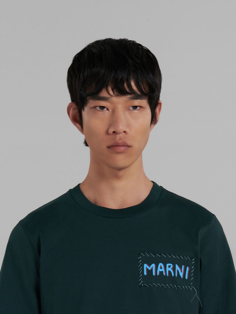 Marni Bio βαμβακερα T-shirt With Marni Patch πρασινο | GRZPD21818