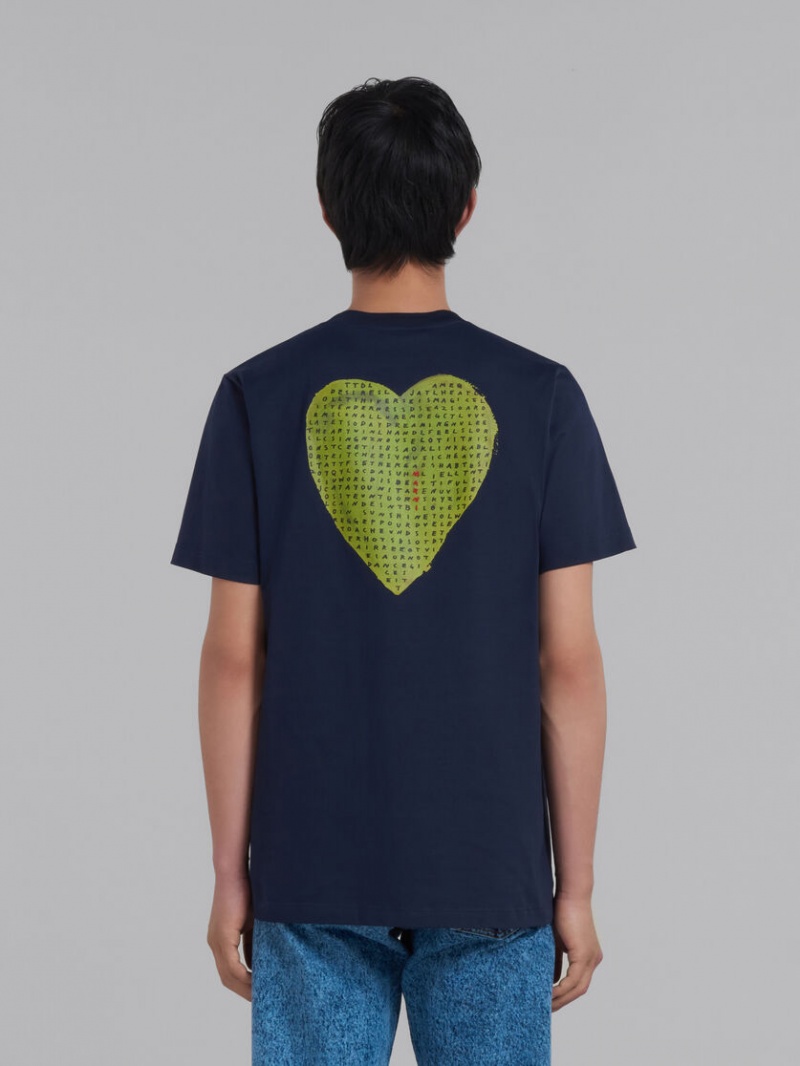 Marni Bio βαμβακερα T-shirt With Wordsearch Print μπλε | DGRKV12164