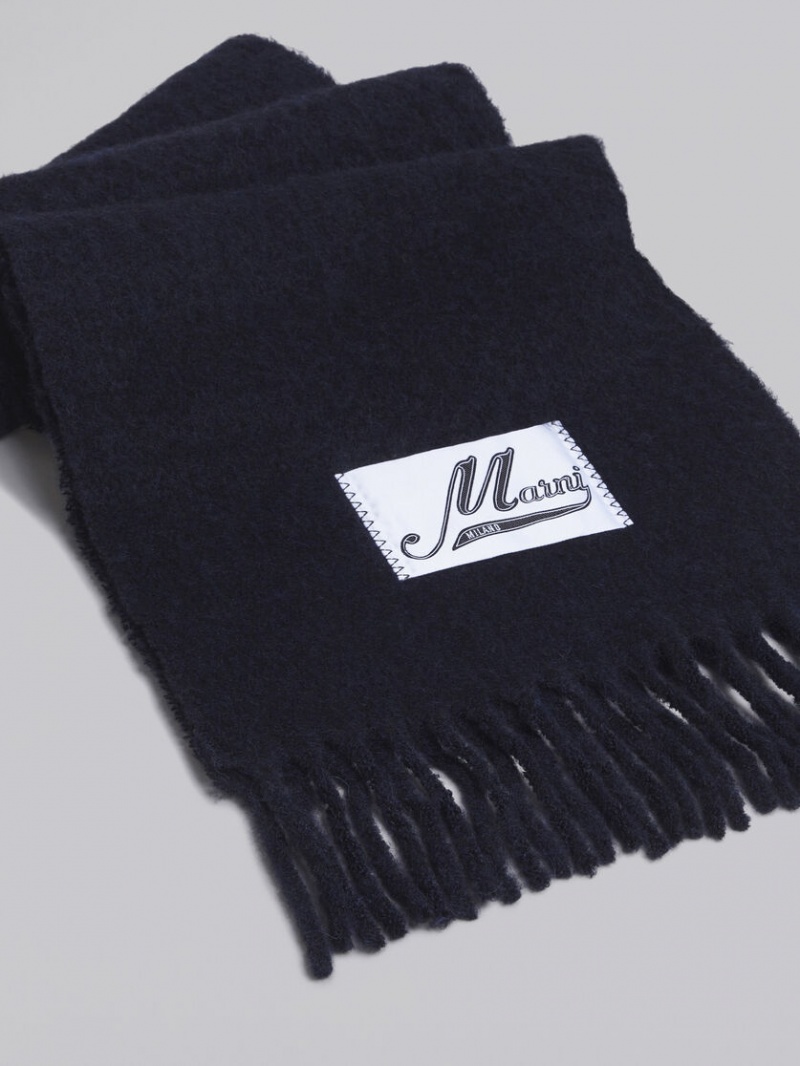 Marni Brushed Alpaca Scarf With Fringes σκουρο μπλε | BGRSD13965