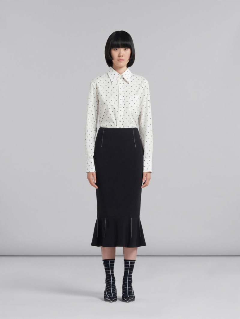 Marni Cady Sheath Skirt With Flounce Hem μαυρα | LGRSX91315