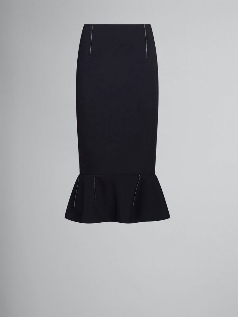 Marni Cady Sheath Skirt With Flounce Hem μαυρα | LGRSX91315