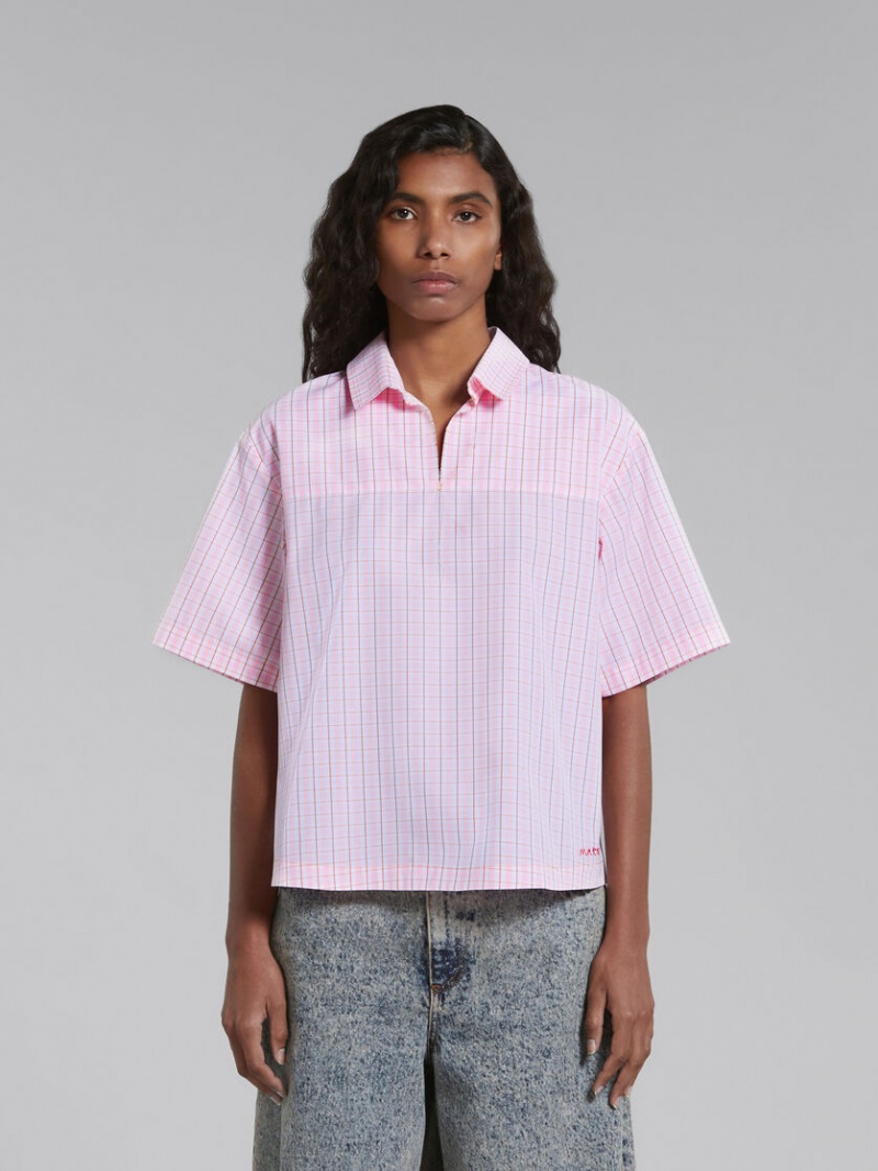 Marni Checked Blouse With Back Polo Opening ροζ | GRDYB34050