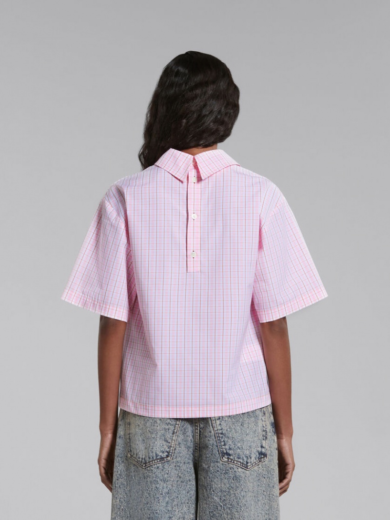 Marni Checked Blouse With Back Polo Opening ροζ | GRDYB34050