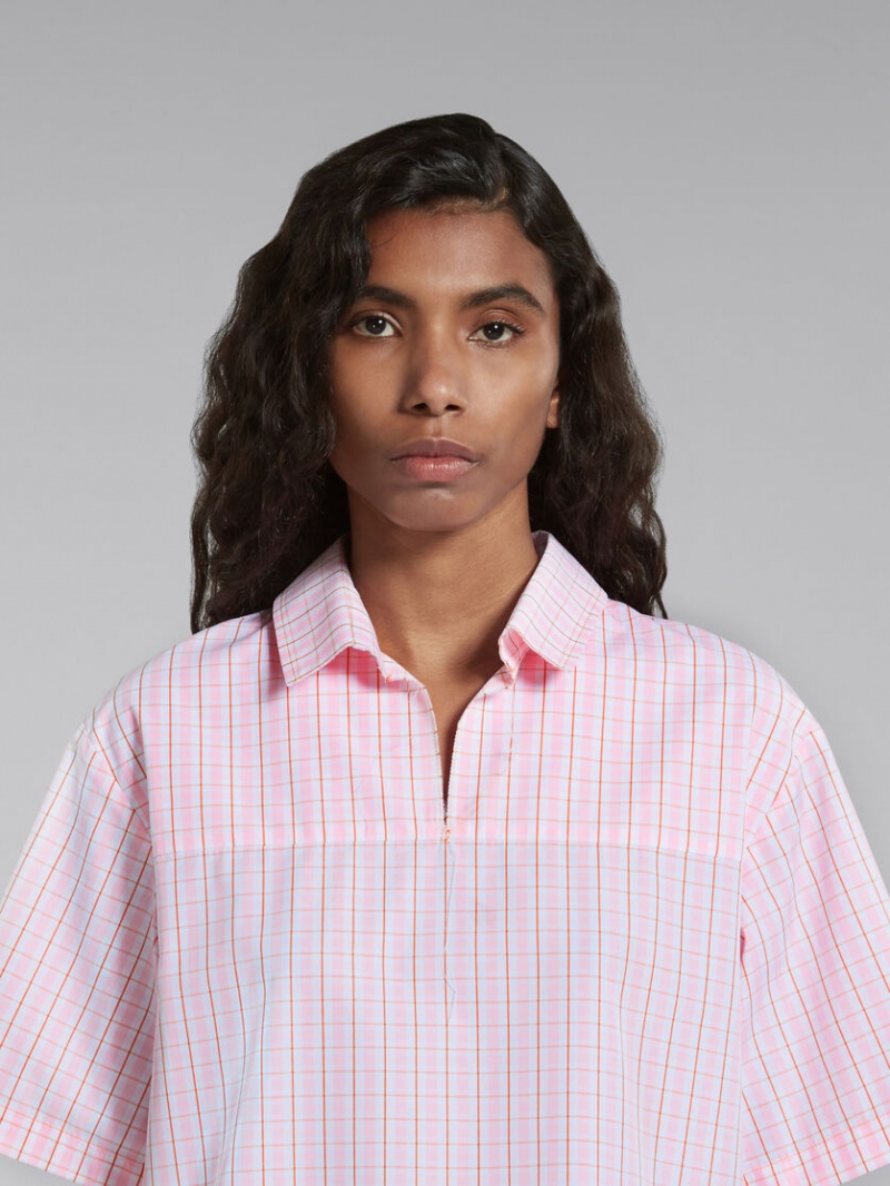 Marni Checked Blouse With Back Polo Opening ροζ | GRDYB34050