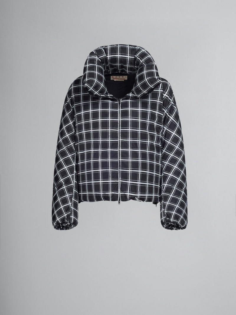 Marni Checked Oversized Down Jacket μαυρα | GRZPD91477