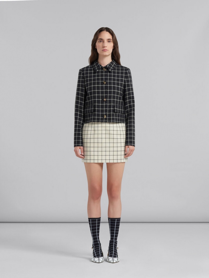 Marni Checked Μαλλί Mini Skirt ασπρα | GRDFL66333