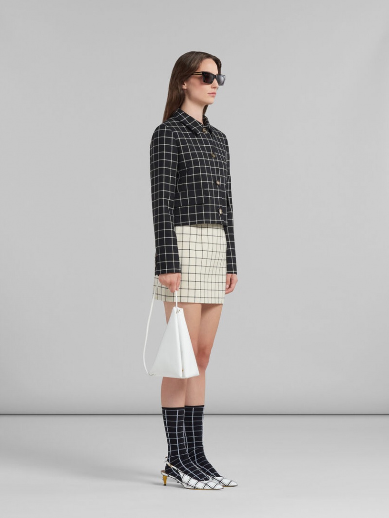 Marni Checked Μαλλί Mini Skirt ασπρα | GRDFL66333