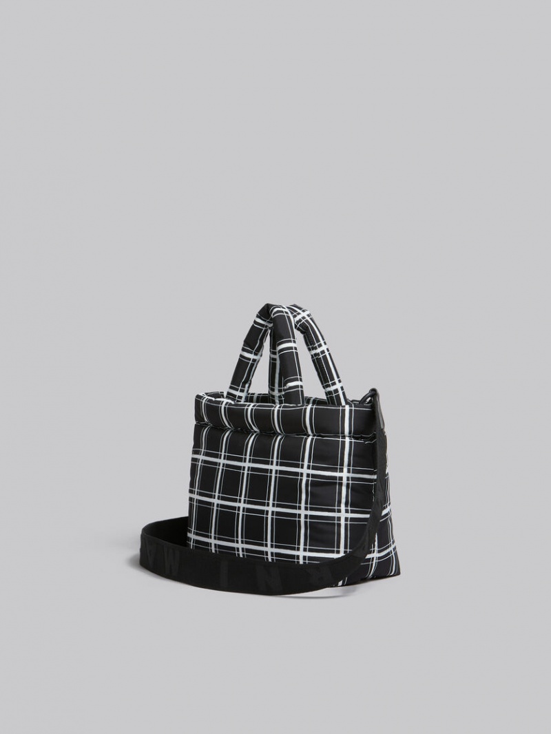 Marni Checked νάιλον Puff Mini Tote Bag μαυρα | GRQAV30439