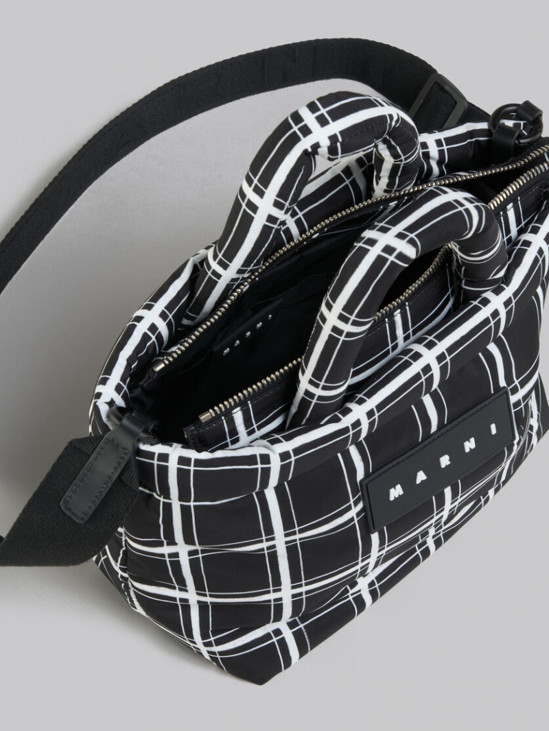 Marni Checked νάιλον Puff Mini Tote Bag μαυρα | GRQAV30439