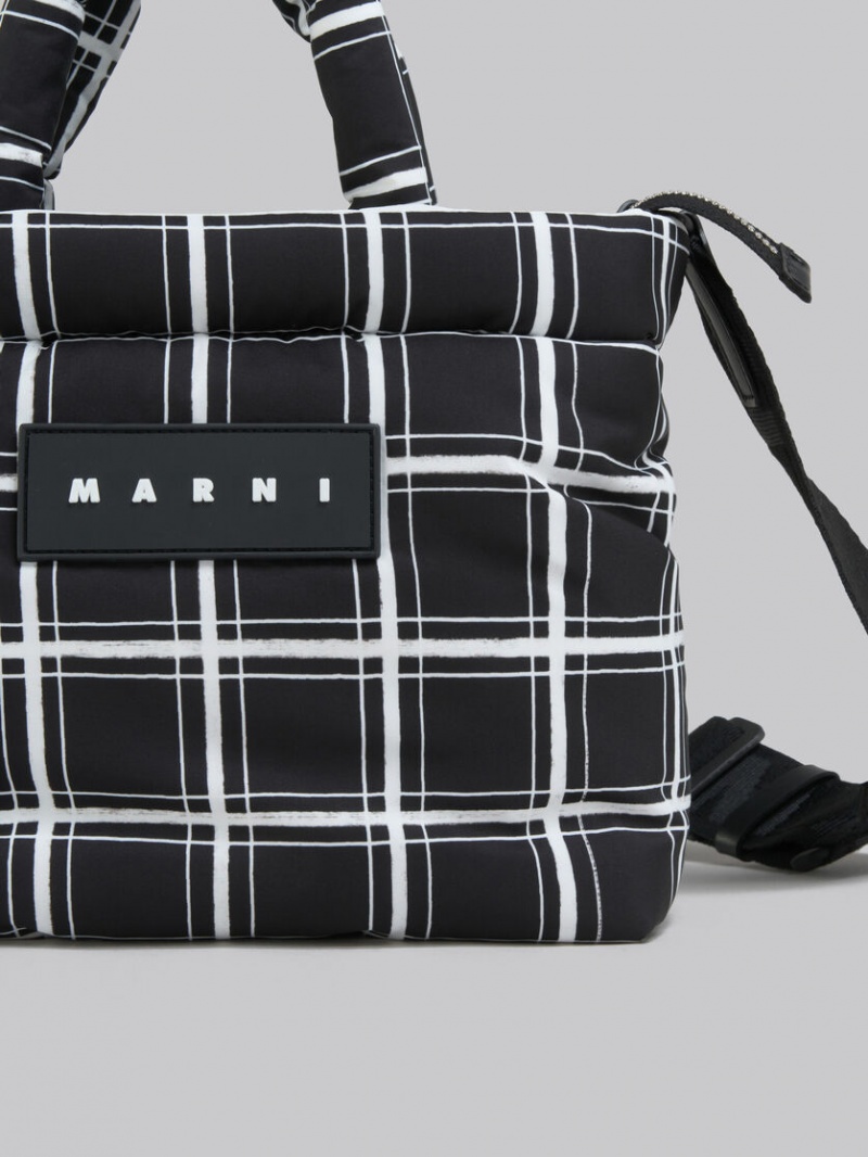 Marni Checked νάιλον Puff Mini Tote Bag μαυρα | GRQAV30439