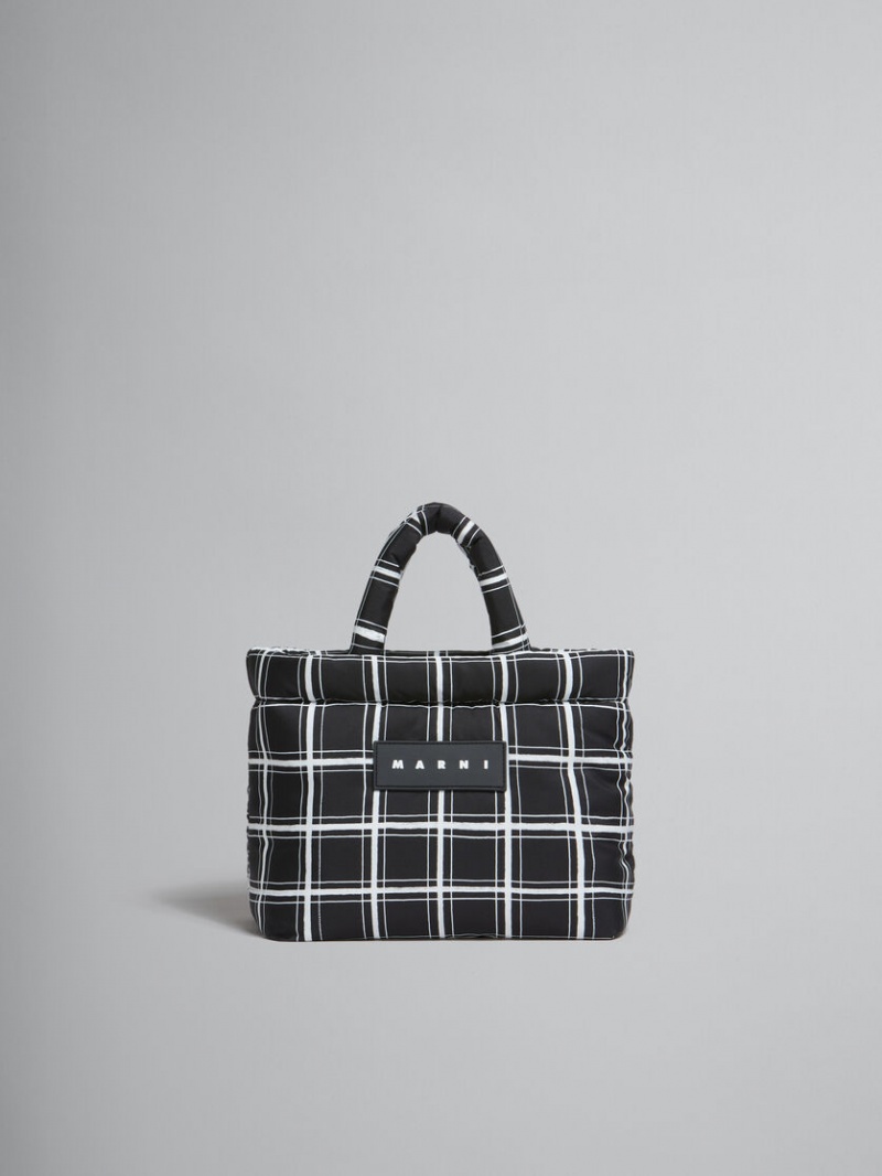 Marni Checked νάιλον Puff Mini Tote Bag μαυρα | GRQAV30439