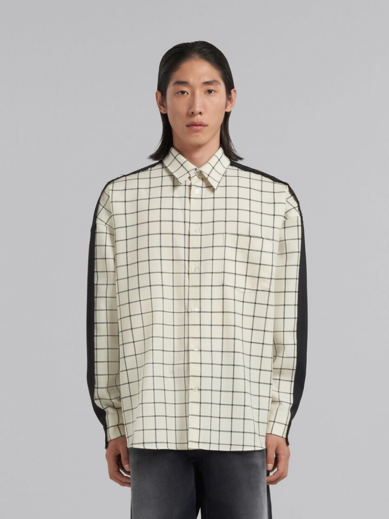 Marni Checked Μαλλί Shirt With Plain Back ασπρα | ZGRMJ57856