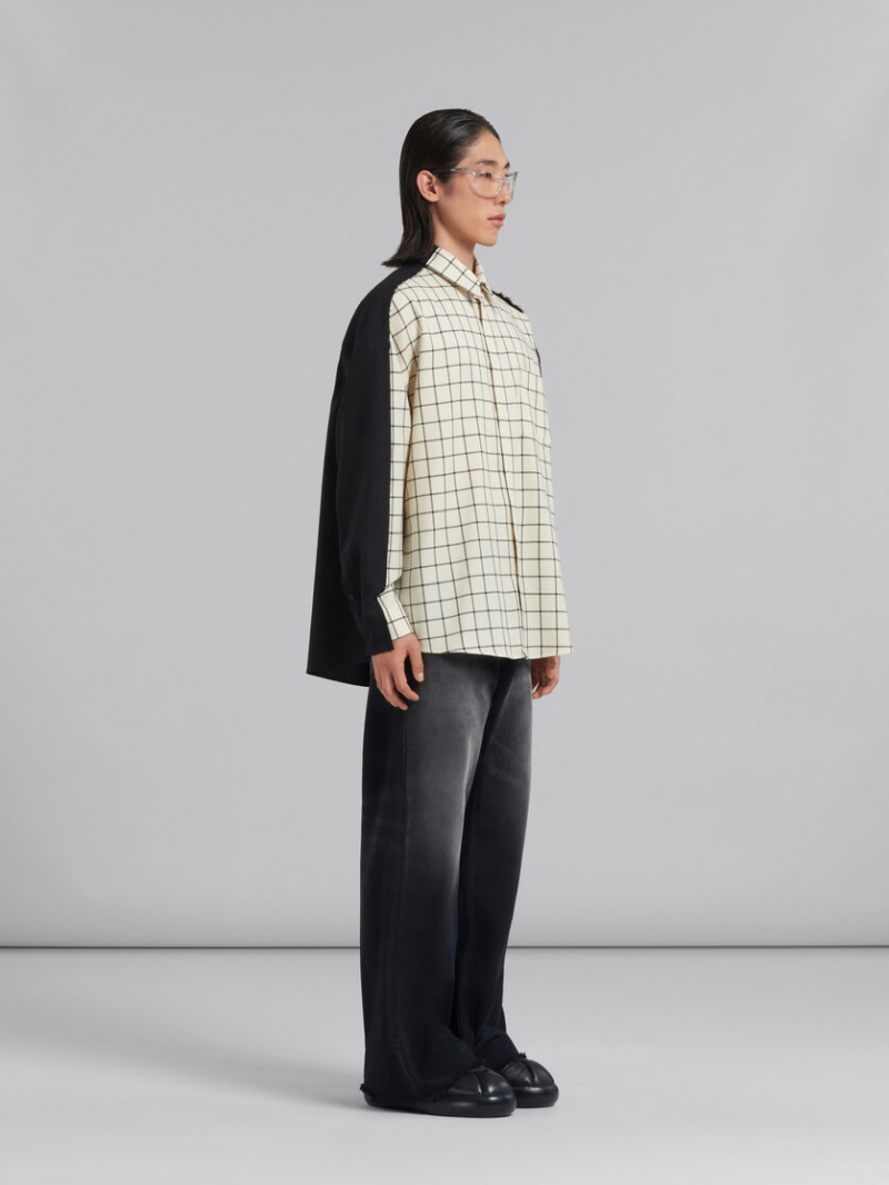 Marni Checked Μαλλί Shirt With Plain Back ασπρα | ZGRMJ57856