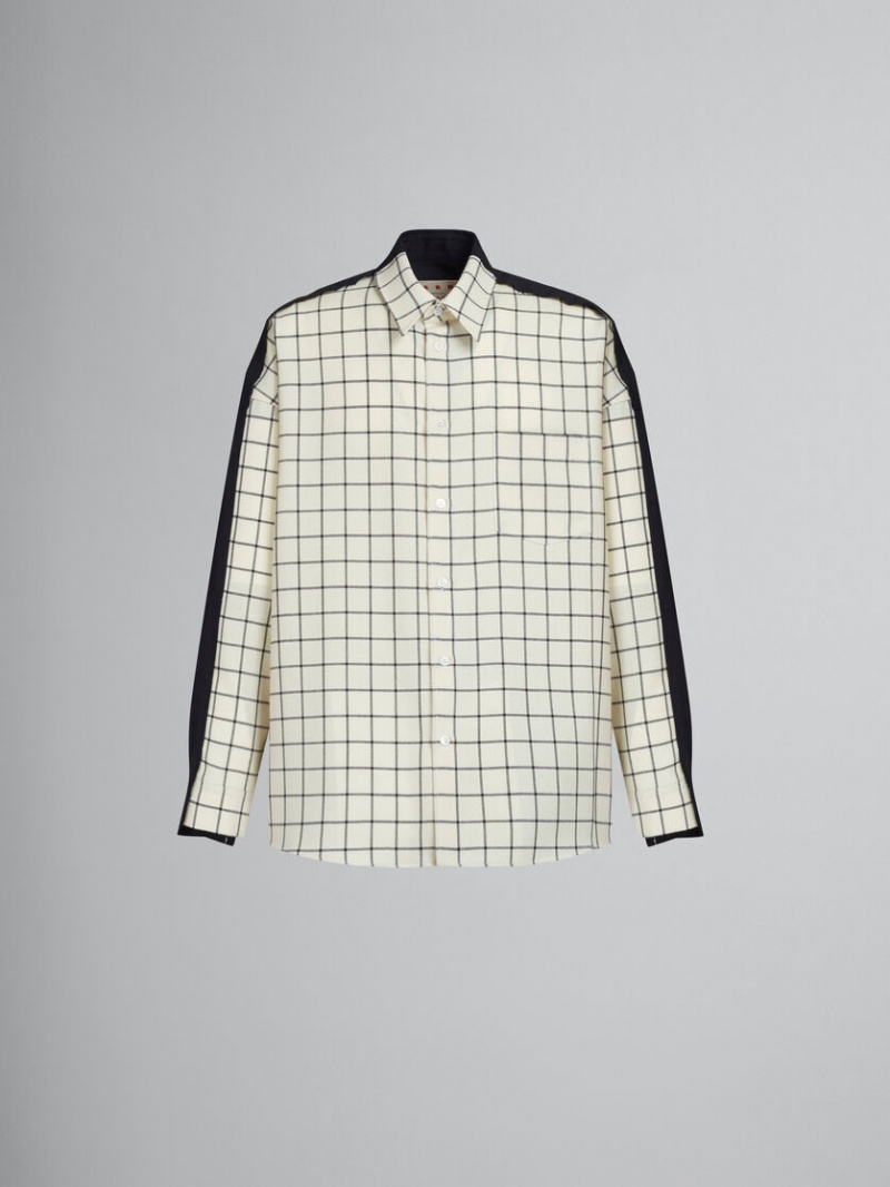 Marni Checked Μαλλί Shirt With Plain Back ασπρα | ZGRMJ57856