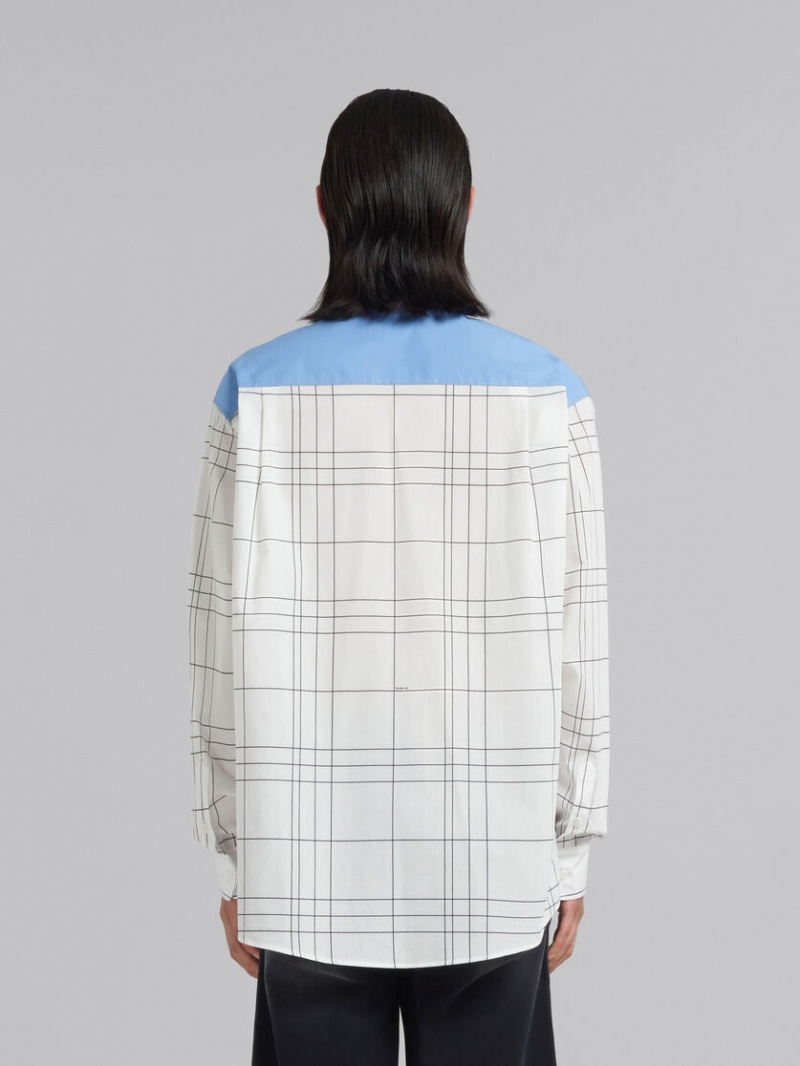 Marni Checked βαμβακερα Shirt With Plain Yoke ασπρα | GRJKU60653