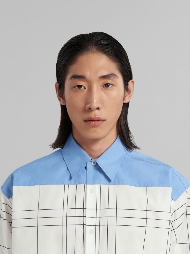 Marni Checked βαμβακερα Shirt With Plain Yoke ασπρα | GRJKU60653