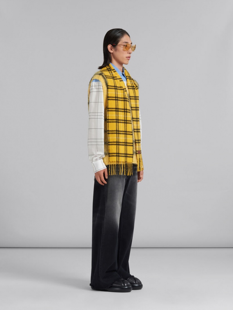 Marni Checked βαμβακερα Shirt With Plain Yoke ασπρα | GRJKU60653