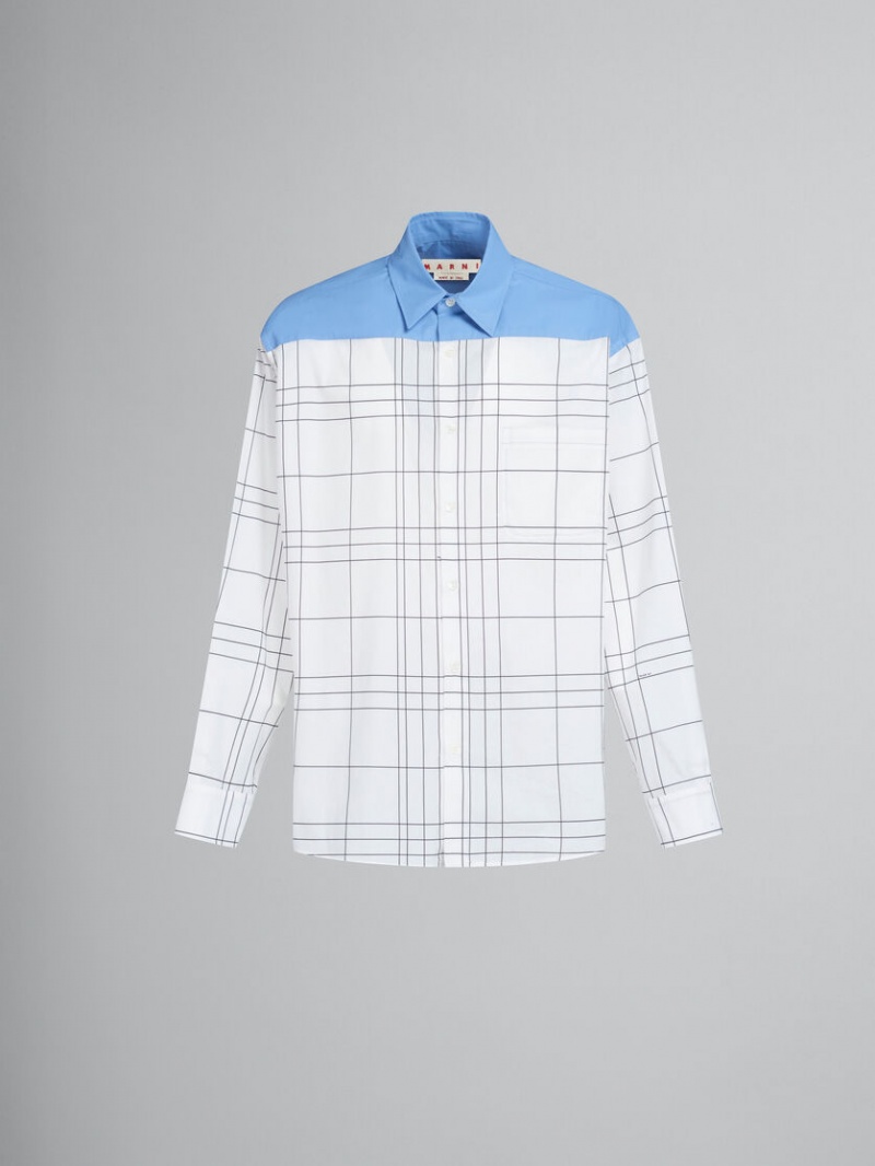 Marni Checked βαμβακερα Shirt With Plain Yoke ασπρα | GRJKU60653