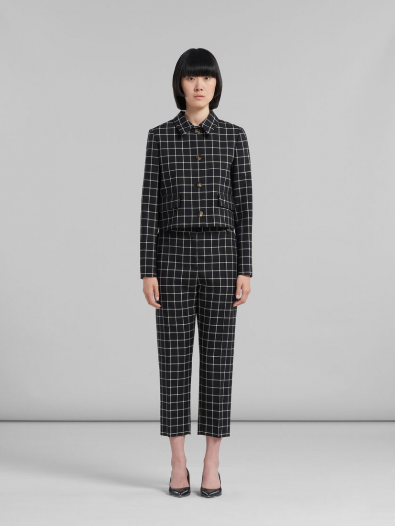 Marni Checked Μαλλί Trousers μαυρα | GRQCS74204